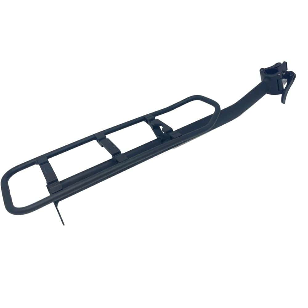 Black metal bike rack on a white background