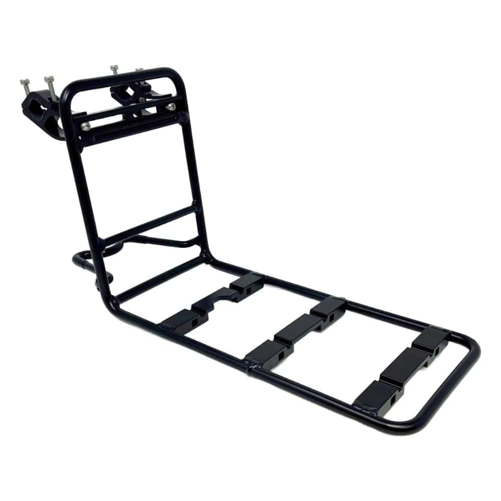 Black metal luggage rack on a white background