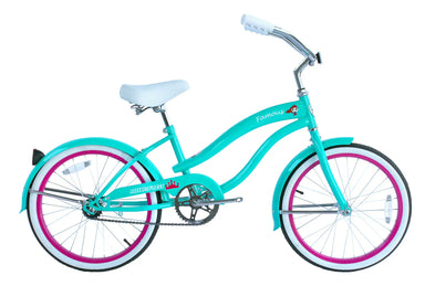 Turquoise bicycle with pink accents on a white background